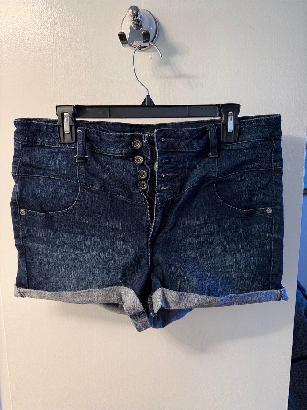 Lovesick Dark Denim Roll-Cuff Shorts